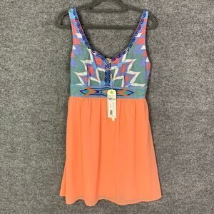 NEW Young Threads Chiffon Bottom/Knit‎ Top Dress Boho Embroidered SZ M